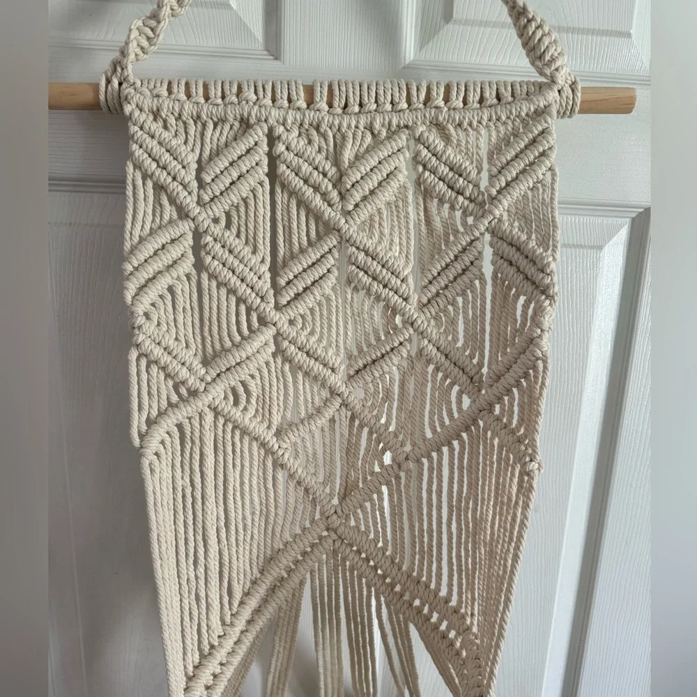 Cream Macrame Hanging Cat Bed with Cushion